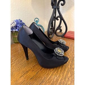 Apt. 9 Black Embellished Cindy Platform Peep Toe Shoes Size 9.5 Y2K, Whimsygoth